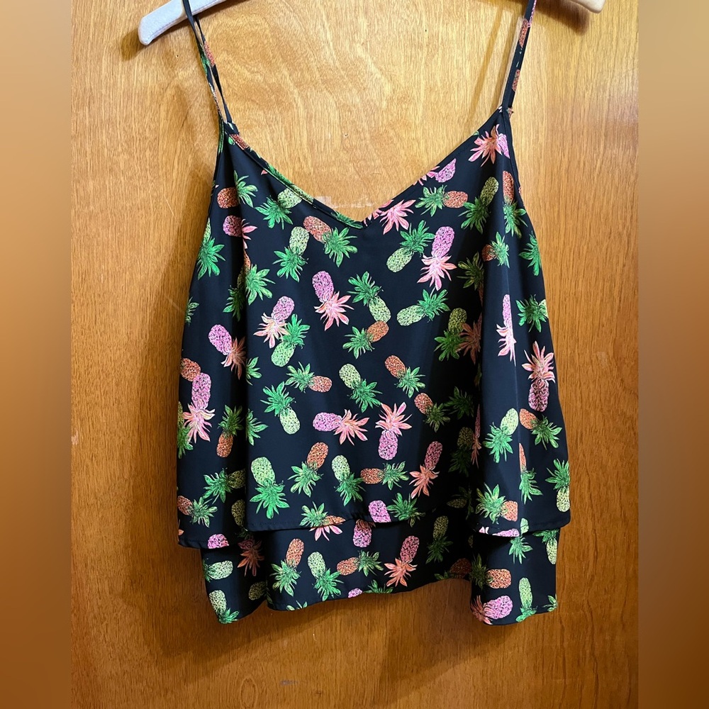 L'Amour Black and Pink Sleeveless Crop Camisole